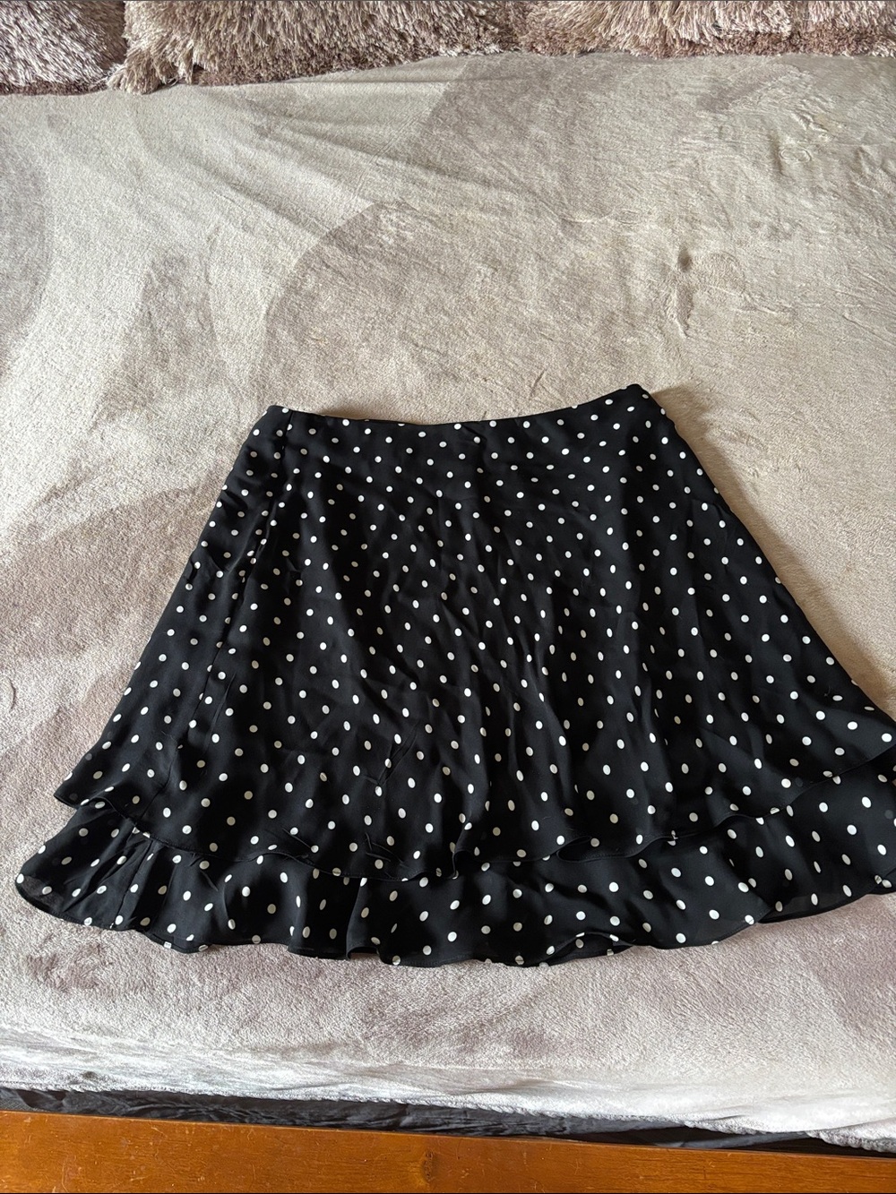 Jones Country Silk Black Polka Dot Ruffle Hem Skirt
